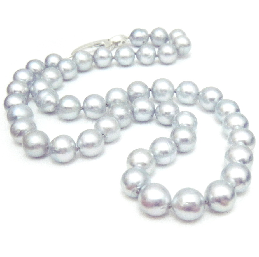 Blue/Silver Round Akoya Pearl Necklace
